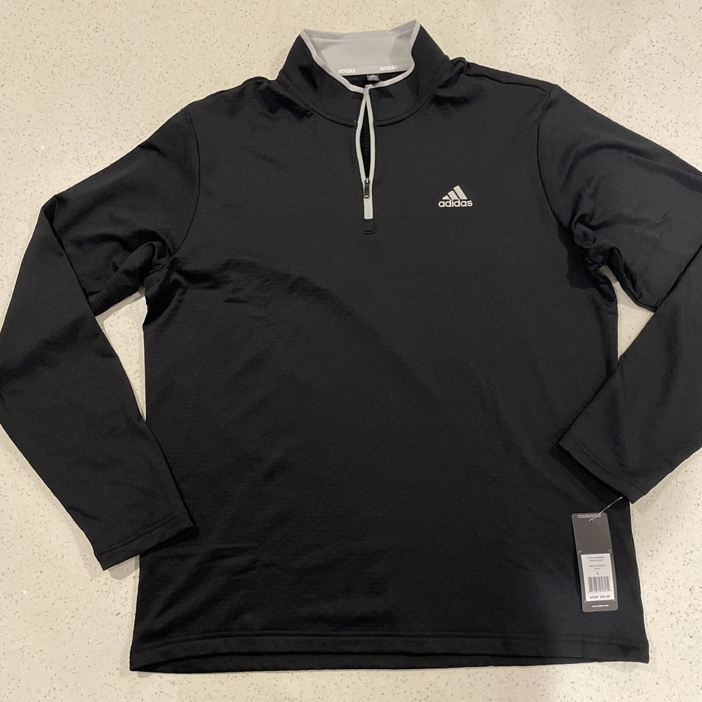 ADIDAS DWR 1/4 Zip Men's Golf Textured Sweatshirt Sz-L‎ Black ADVR0890 NWT